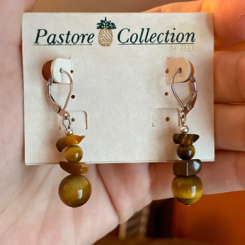 Tigers Eye Cats Eye Dangle Earrings